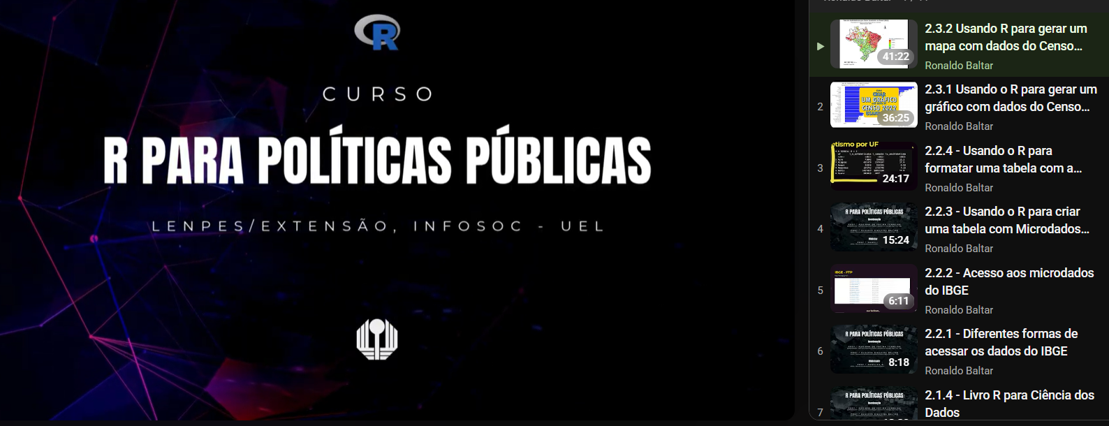Curso R para políticas públicas, vídeos no Youtube.